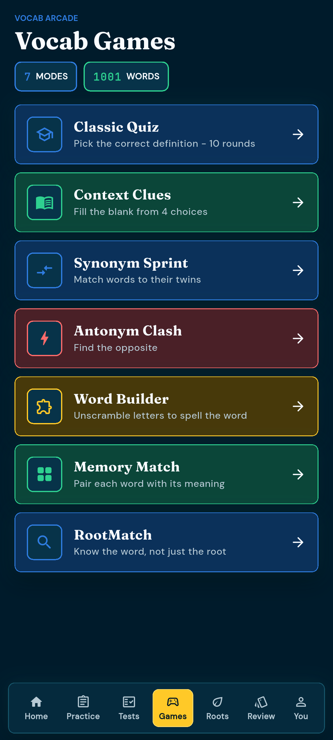 Ace The Verbal vocabulary games hub
